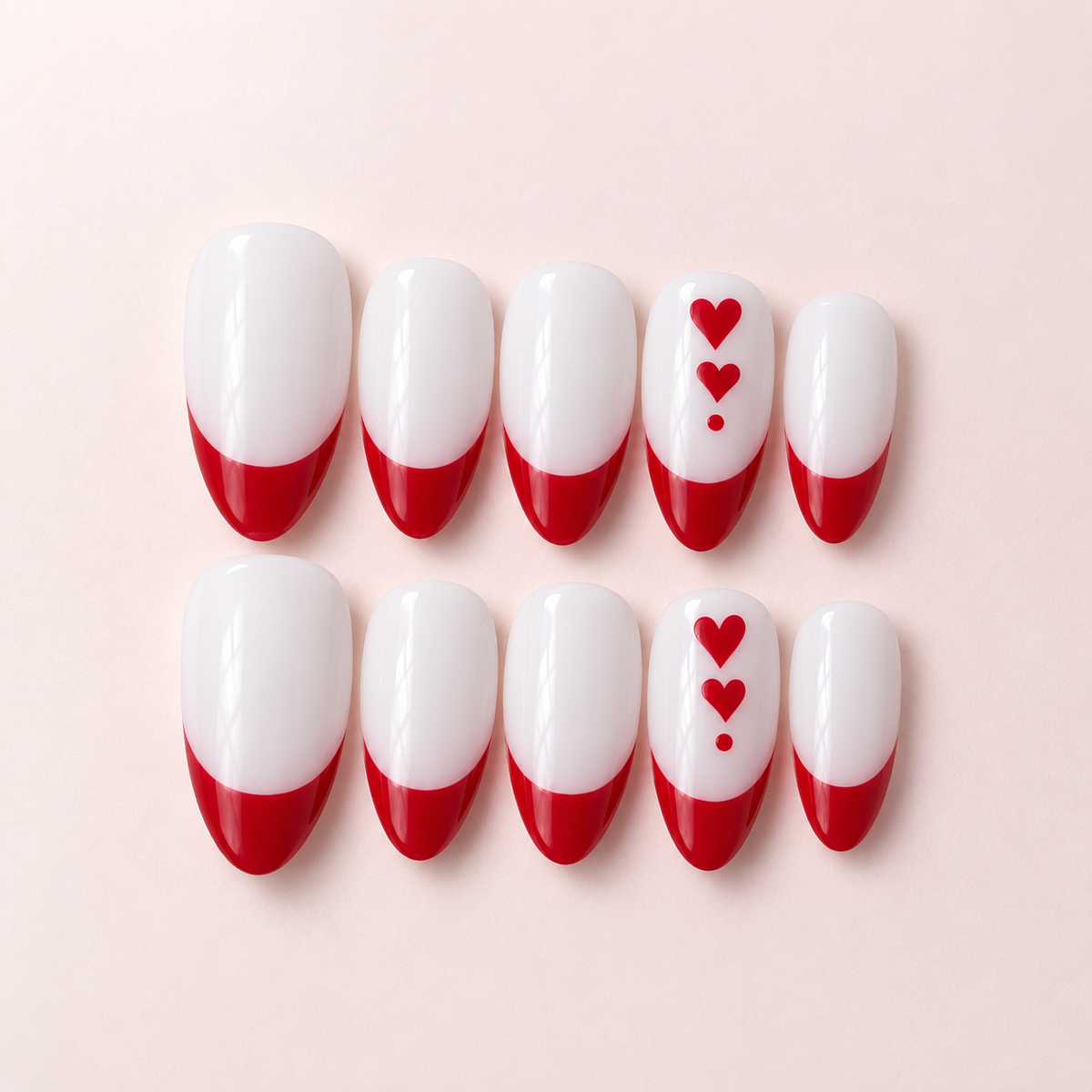 Red French With heart Design | Beauty Experience Egypt press-on nails