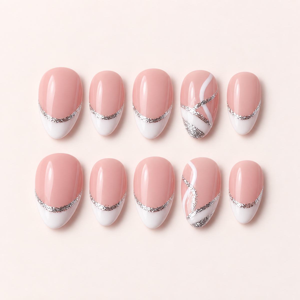 White French and Silver French | Beauty Experience Egypt press-on nails