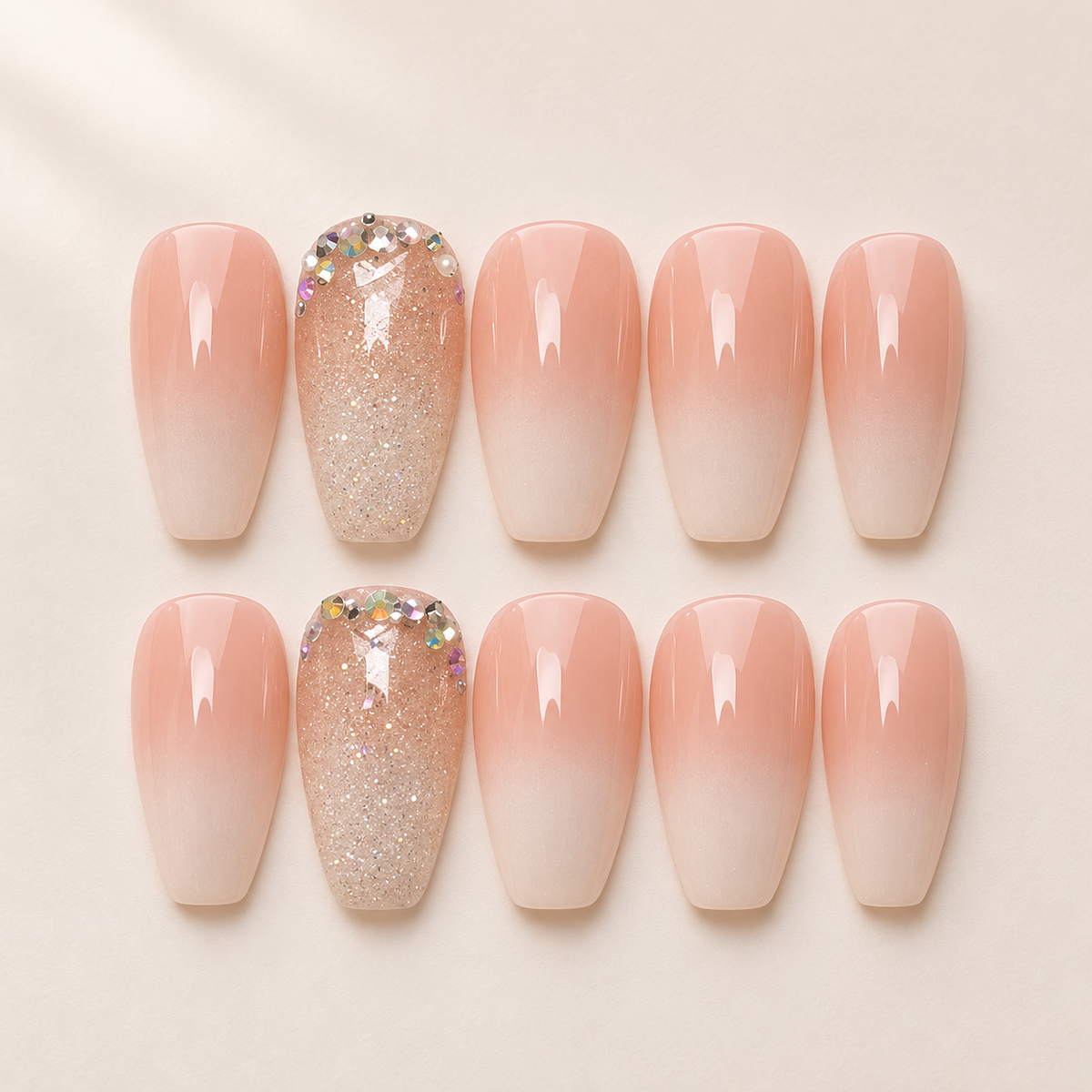 Ombre Nude Glittern | Beauty Experience Egypt press-on nails